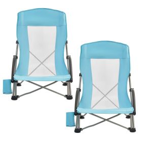 Folding Beach Chair, High Back Camping Chairs for Adults, with Cup Pocket, Mesh Back, Carry Bag