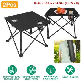 1Pc/2Pcs Options -- Foldable Camping Table Portable Picnic Table Lightweight Travel Desk with 2 Cup Holders Carrying Bag (Quantity: 2Pcs, Color: Black)